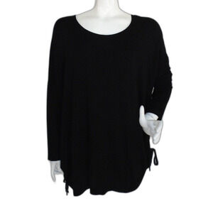 BRYN WALKER Oversized Tunic, S, Black Knit, Cinch sides, Long sleeves, Slub